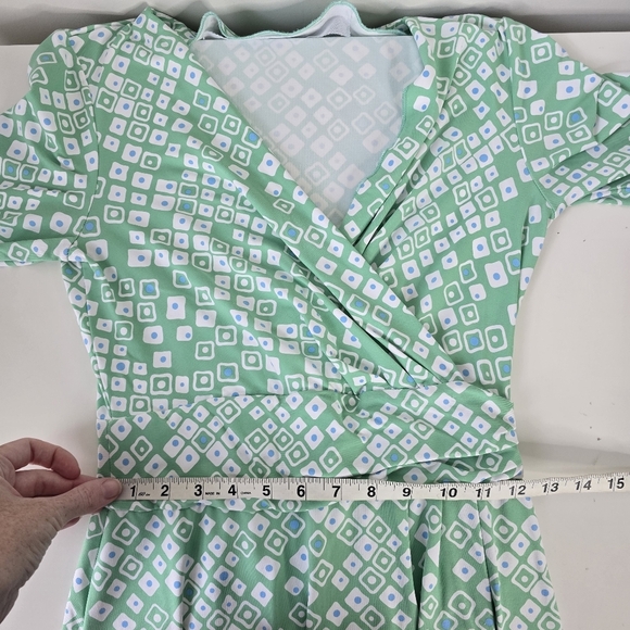 J. McLaughlin Green Geometric Print Faux Wrap Dress Catalina Cloth XS Stretch - Picture 9 of 13